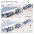 FIORETTO Men Women Rhinestone Belt Western Studded Leather Belt Shine Crystal Bling Diamond Cowgirl Cowboy Waist Belt for Jeans Pants Blue