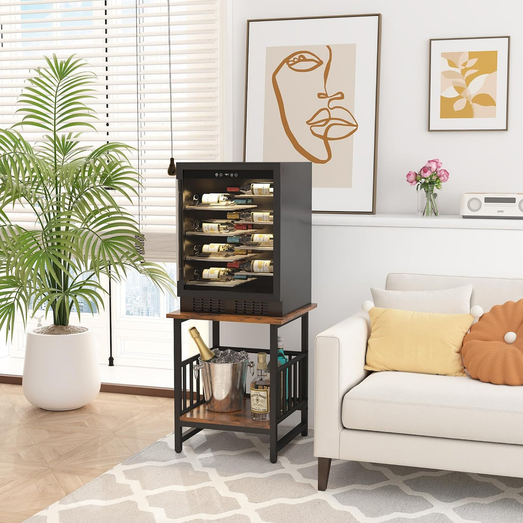 WAYTRIM Storage End Table, Industrial Side Table Mini Fridge Stand Fishtank Coffee Table with Large Metal Frame for Living Room Rustic Brown