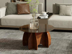 Round Glass Coffee Table Brown Glass Modern Center Tables for Living Room Small Spaces Creative Unique Accent Table Extendable Home Furniture