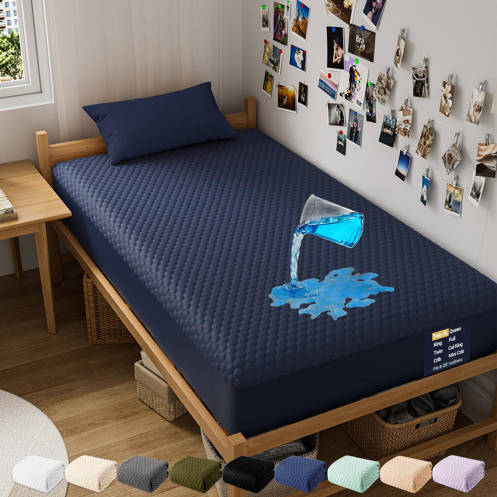 OhGeni 100% Waterproof Queen Size Mattress Protector,Soft Mattress Pad, Cooling Breathable Fitted Sheets,Washable Bed Cover,Non-Slip Deep Pocket,Noiseless for Bedroom