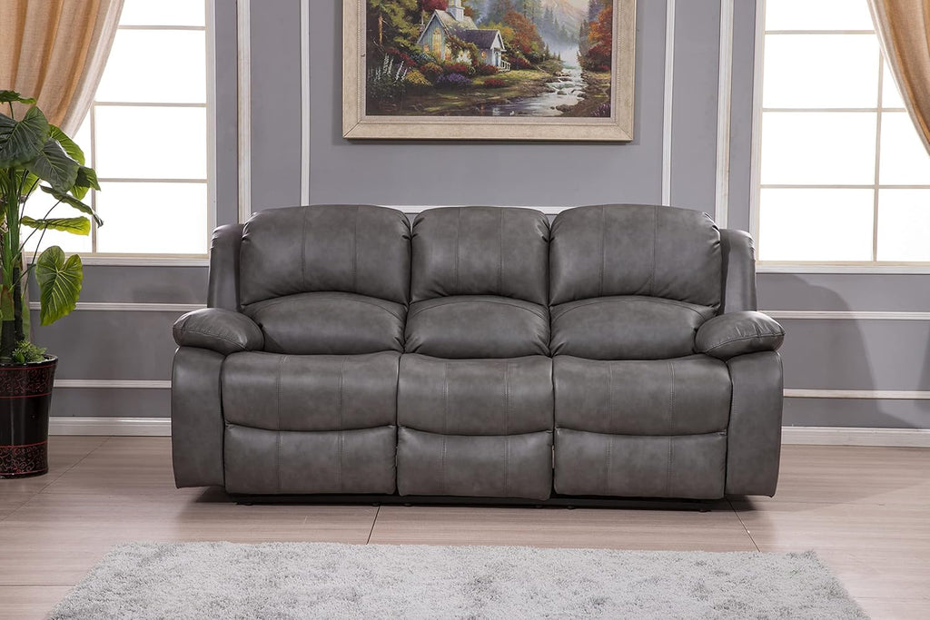 Betsy Furniture Bonded Leather Reclining Sofa in Multiple Colors, 8018 (Grey, Sofa)