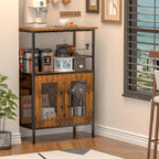 X-cosrack Buffets Coffee Bar Station, 3-Tier Small Coffee Stand Station with Storage, Farmhouse-Style Microwave Cart Featuring 2-Door Cabinet Ideal for Living Room, Entryway, Sideboards