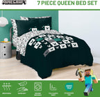 Jay Franco Minecraft Creeper Queen Comforter Set - 7 Piece Gamer Bedding Includes Sheet Set & Pillow Covers - Super Soft Checkered Bedding
