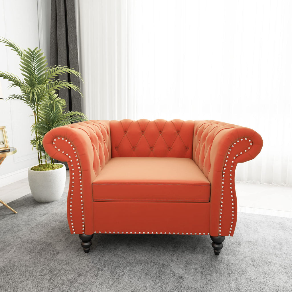 Chesterfield Sofa Velvet, Modern Tufted Couch 3 Seater with Rolled Arms and Nailhead for Living Room, Bedroom, Office, Apartment (Green)