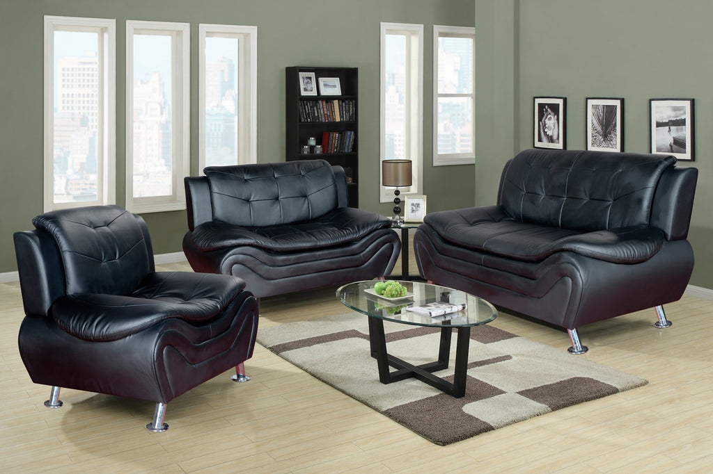 Beverly Fine Furniture 3 Piece Aldo Modern Sofa Set, Black/White