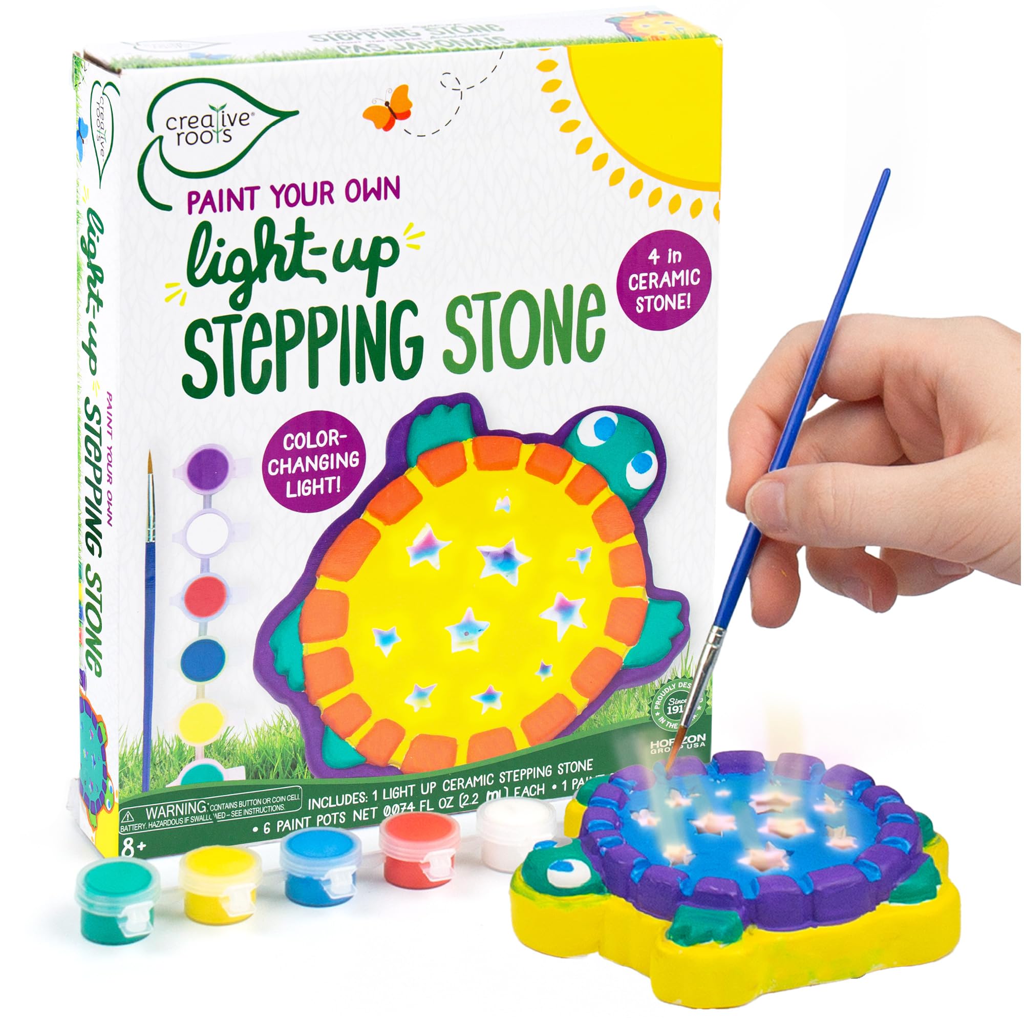 Creative Roots Paint Your Own #1 Dad Stepping Stone, Paintable Ceramic 7 in. Stone, Includes 6 Acrylic Paints & Paintbrush, Great Arts and Crafts for Kids Ages 8-12, Father's Day Gift