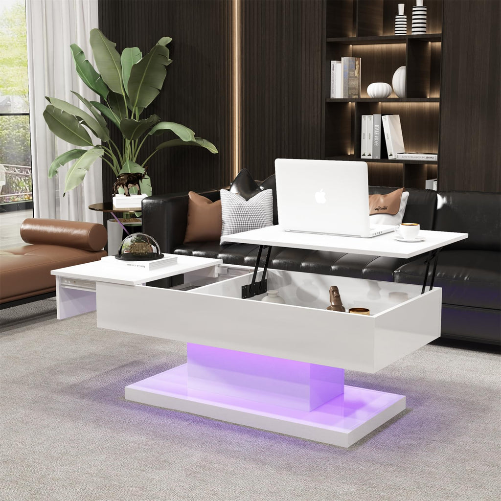 FKWin Black Modern Coffee Tables - Endless Depth Mirror Square Coffee Table with LED Lights, Black Table for Living Room, Tempered Glass-Top Center Tables, 31"