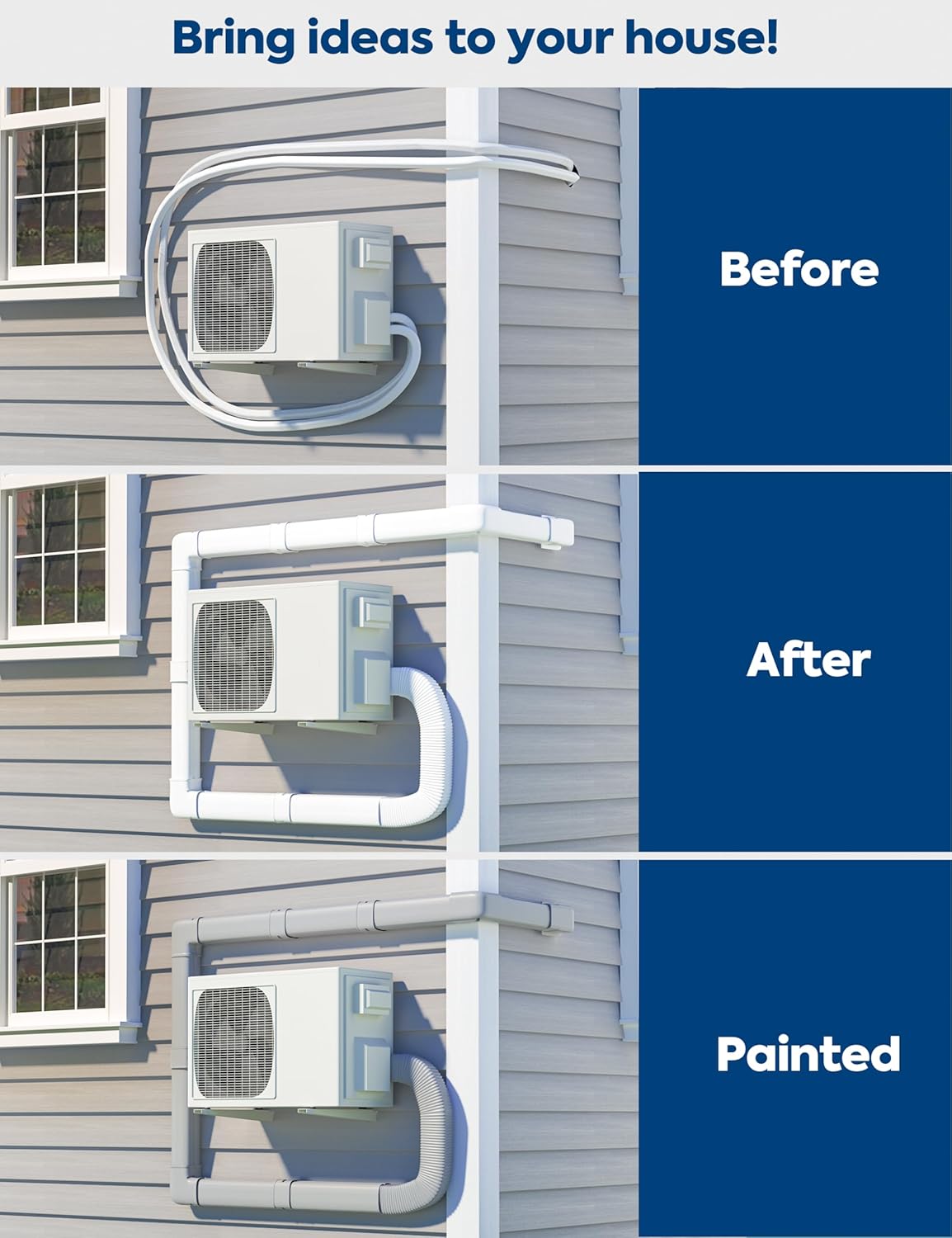 3" 13Ft Mini Split Line Set Cover with Flexible Duct, Upgrade PP Decorative Minisplit Lineset Cover Kit, Paintable for Mini Split, Air Conditioner, Central AC, HVAC and Heat Pumps, White