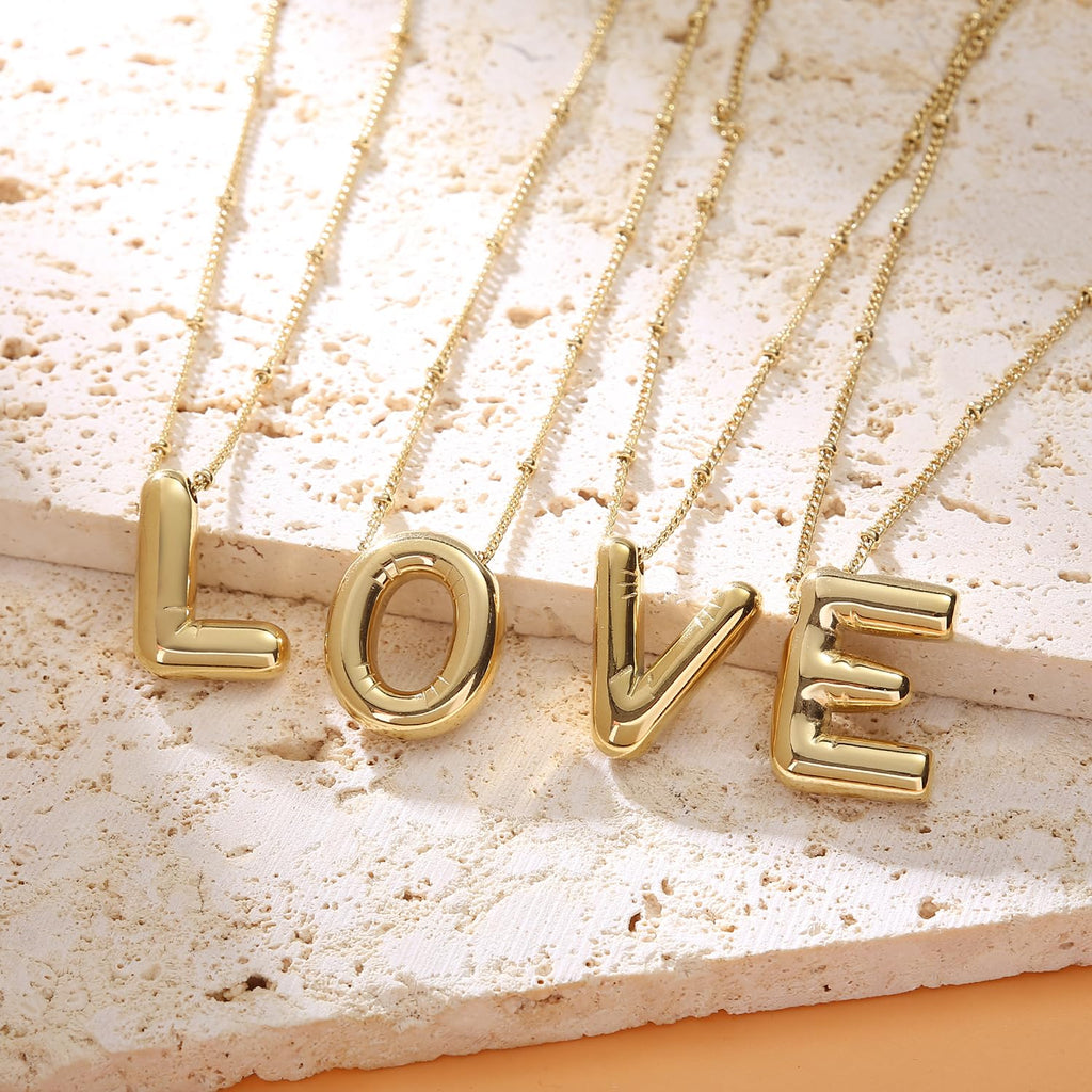 BOLAGTIER Bubble Letter Halskette Goldbeschichteter Ballon Anfangsbuchstabe Massiver Bubble Alphabet Anhänger Halskette Trendiger Schmuck Geschenk für Frauen (U, Gold)