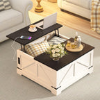 Coffee Table with Storage, 31.5" W Farmhouse Lift Top Wood Square Center Table with Charging Station, Rustic Cocktail Tables with Flip Top Lids for Living Room, Home Office, Rustic White