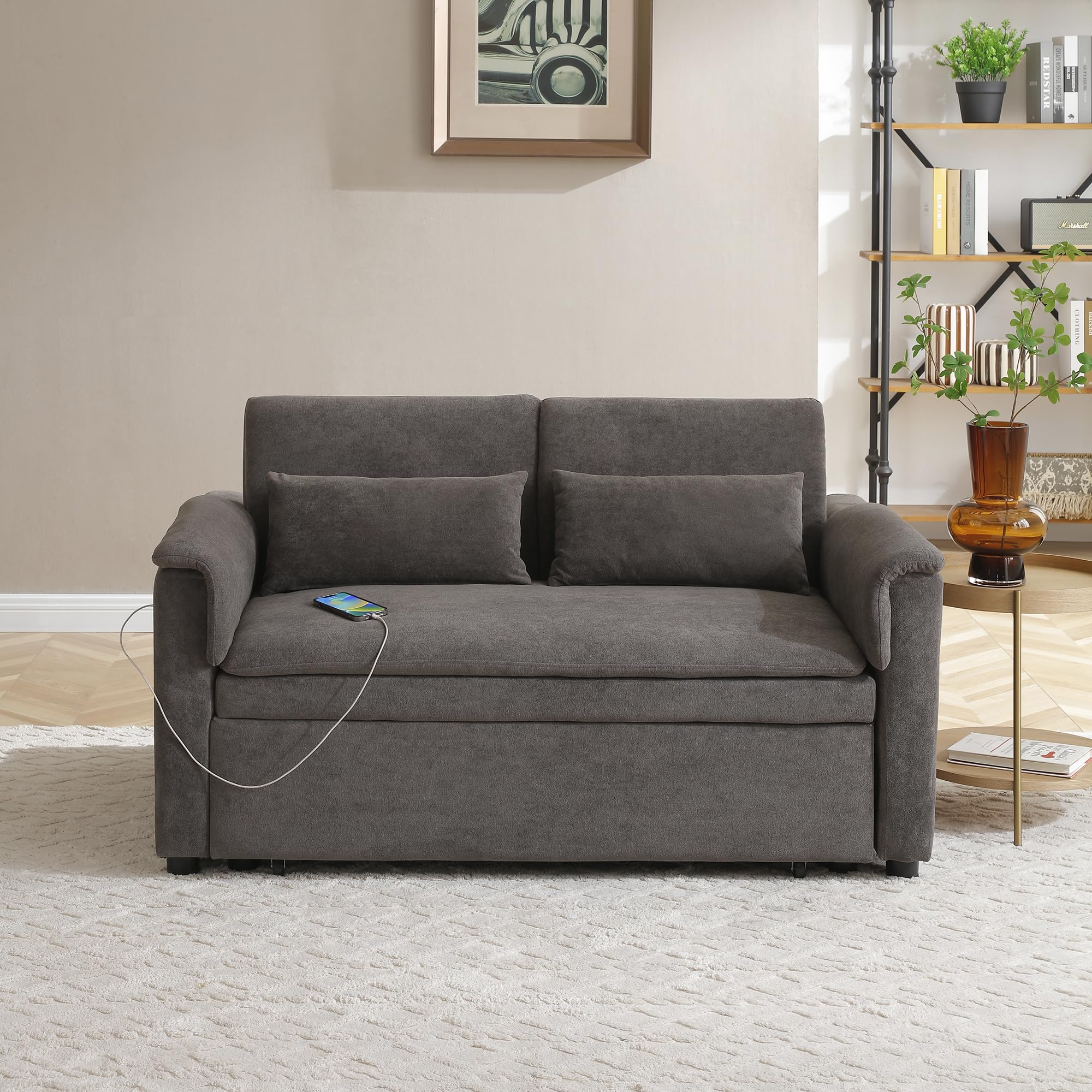 Eafurn 3 in 1 Convertible Pull Out Sleeper Sofa Couch Bed Queen Size, Corduroy Pullout Lounge Loveseat RV Sofa&Couches Sofabed with Soft Pillows Armrest,Side Pockers for Living Room Apartment