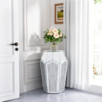 ENENE Mirrored End Table Crystal Diamond Setting Coffee Table Silver Glass Side Table Pedestal Stand for Hallway, Living Room, Corner, Bedroom, Sofa