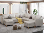 EASE MOOSE Brown Modular Sectional Couch with Storage, Faux Leather Sectional Modular Sofa or Living Room