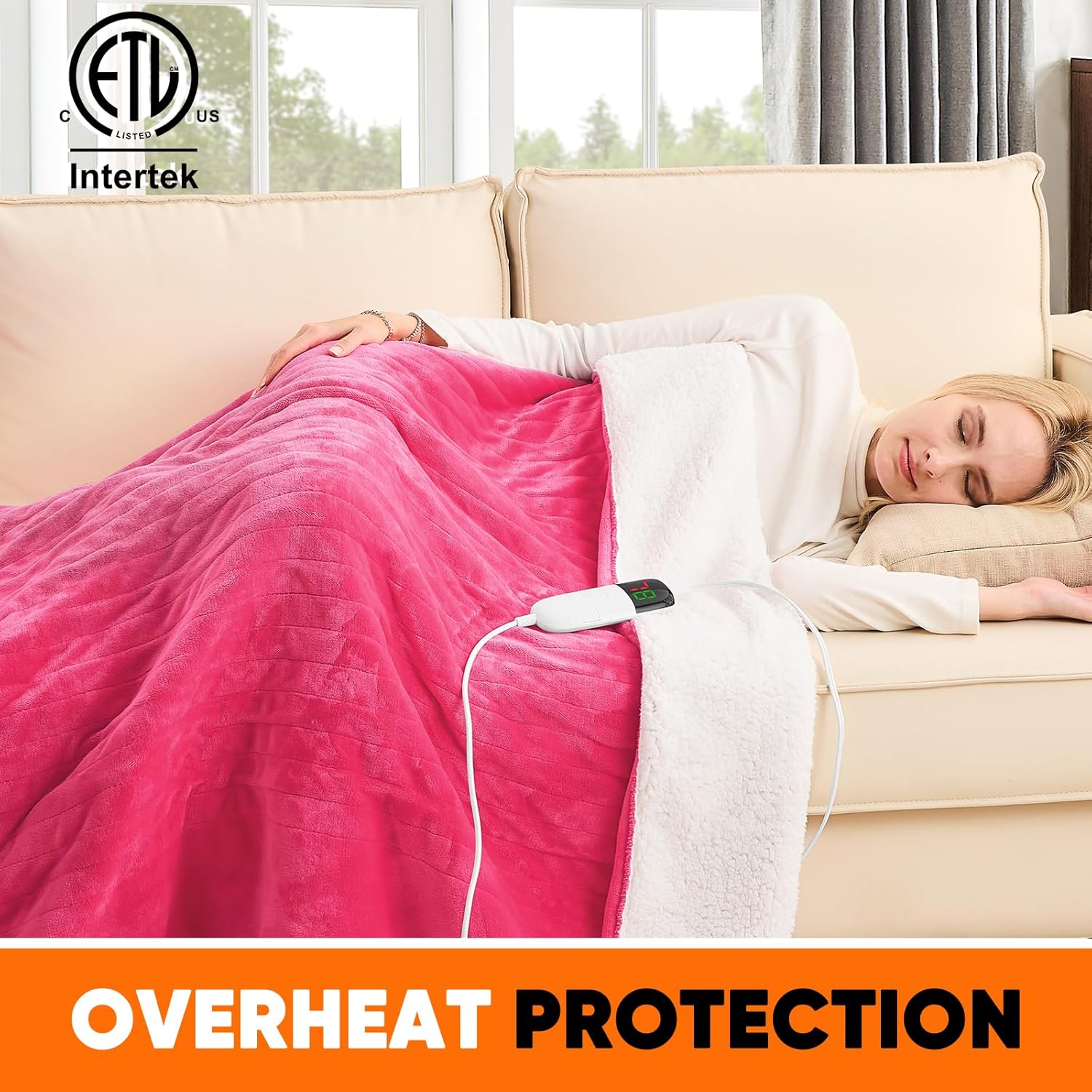 greenoak Heated Blanket Electric Throw 50"X60", Heating Blanket with 10 Heat Levels 1/2/4/6/8 Hours Auto-Off Overheat Protection, Flannel Sherpa Soft Warm Heater, ETL Certified Coral Pink