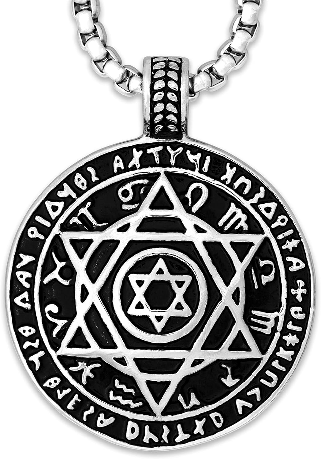 HAQUIL Seal of Solomon Necklace, Stainless Steel 12 Constellations Hexagram Six Pointed Star Protection Amulet Talisman Pendant, Jewish Jewelry Gift