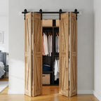 SMARTSTANDARD 5.3ft/64'' Bi-Folding Sliding Barn Door Hardware Kit, Bifold Barn Door Hardware Heavy Duty Sturdy Side Mounted for 4 Doors -Smoothly and Quietly-Easy to Install, Fit 60'' Door, No Doors