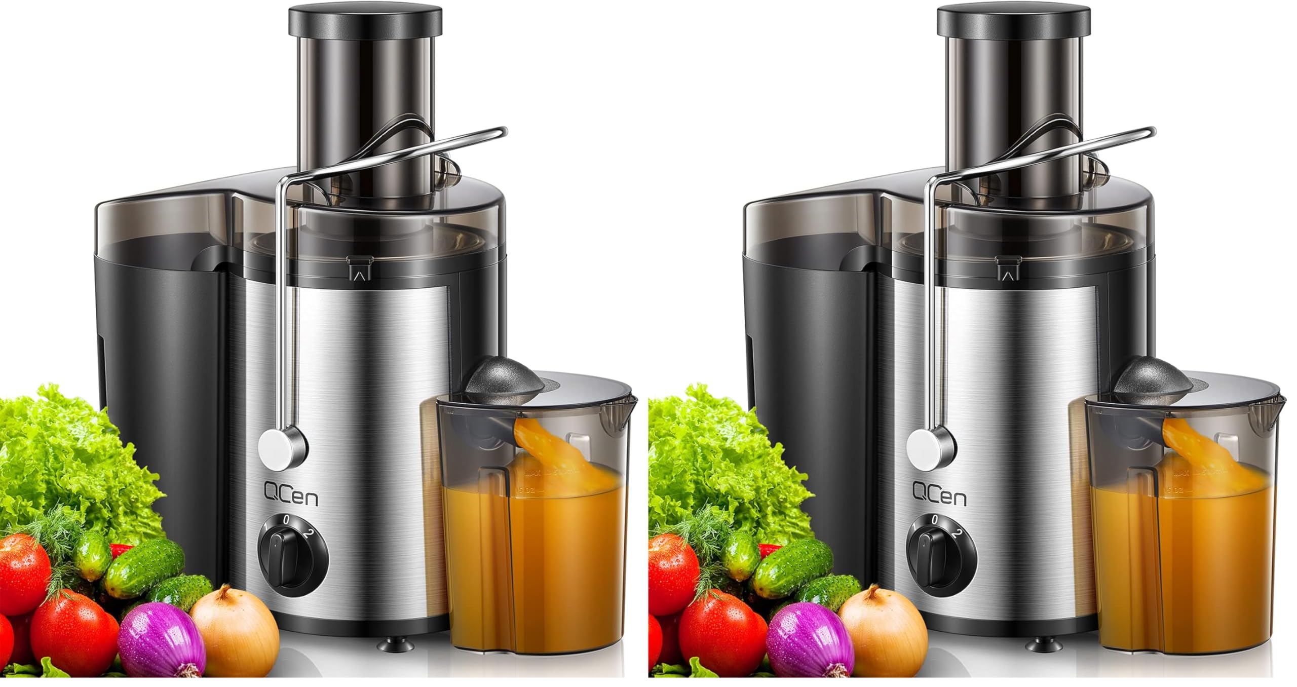 QCen Juicer Machine, 500W Centrifugal Juicer Extractor with Wide Mouth 3” Feed Chute for Fruit Vegetable, Easy to Clean, Stainless Steel, BPA-free (Aqua)