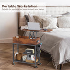 Colima Lift Top End Table with Charging Station and Wheels, Sofa Side Table with USB Port & AC Outlets, Movable Bedside Nightstand with Side Bag for Office Living Room Bedroom(Rustic Wood)