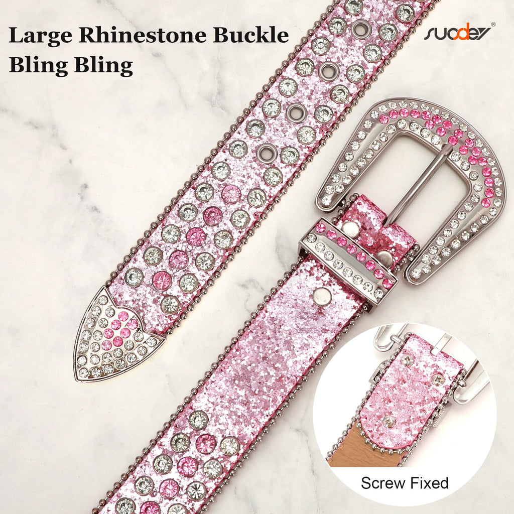 SUOSDEY Fashion Rhinestone Sequins Belt for Men Women Western Cowgirl Cowboy Bling Diamond Leather Belt for Jeans Dress