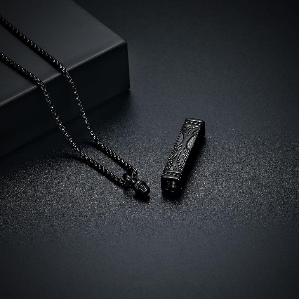 Imrsanl Tree of Life Urn Necklace for Men Women Bar Cremation Jewelry for Ashes Keepsake Ashes Necklace Pendent