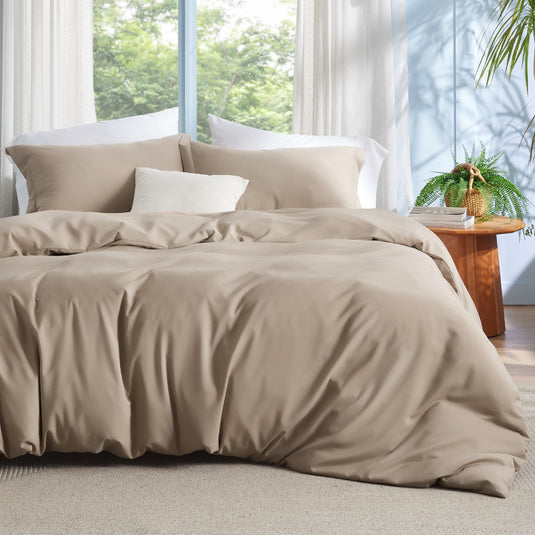 Bedsure Grey Duvet Cover Queen Size - Polyester & Rayon Derived from Bamboo Cooling Queen Duvet Cover Set, 3 Pieces, 1 Zipper Closure Duvet Cover (90"x90") & 2 Pillow Shams, Comforter Sold Separately