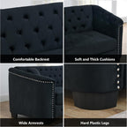 mikibama Modern Chesterfield Velvet Sofa, 77 Inch Sectional Sofa, Luxury 3 Seater Upholstered Tufted Couch with Nailhead Arms and 2 Pillows for Living Room, Bedroom, Apartment(Black)