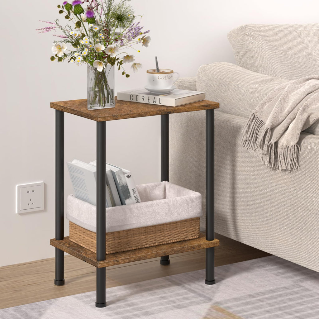 End Table,Small Side Table,2-Tier Nightstand with Storage Shelf,Sofa Bedside Table for Small Spaces in Living Room,Bedroom, Office,Stable Frame,Easy Assembly,White