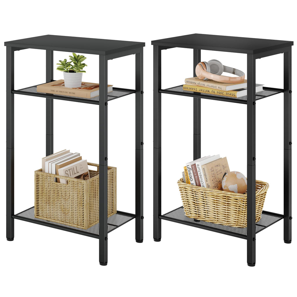 Hoctieon 3 Tier End Table, Telephone Table, Tall Side Table with Storage, Small Nightstand for Small Spaces, Metal Frame, For Living Room, Bedroom, Sofa Couch, Hall, Easy Assembly, Black