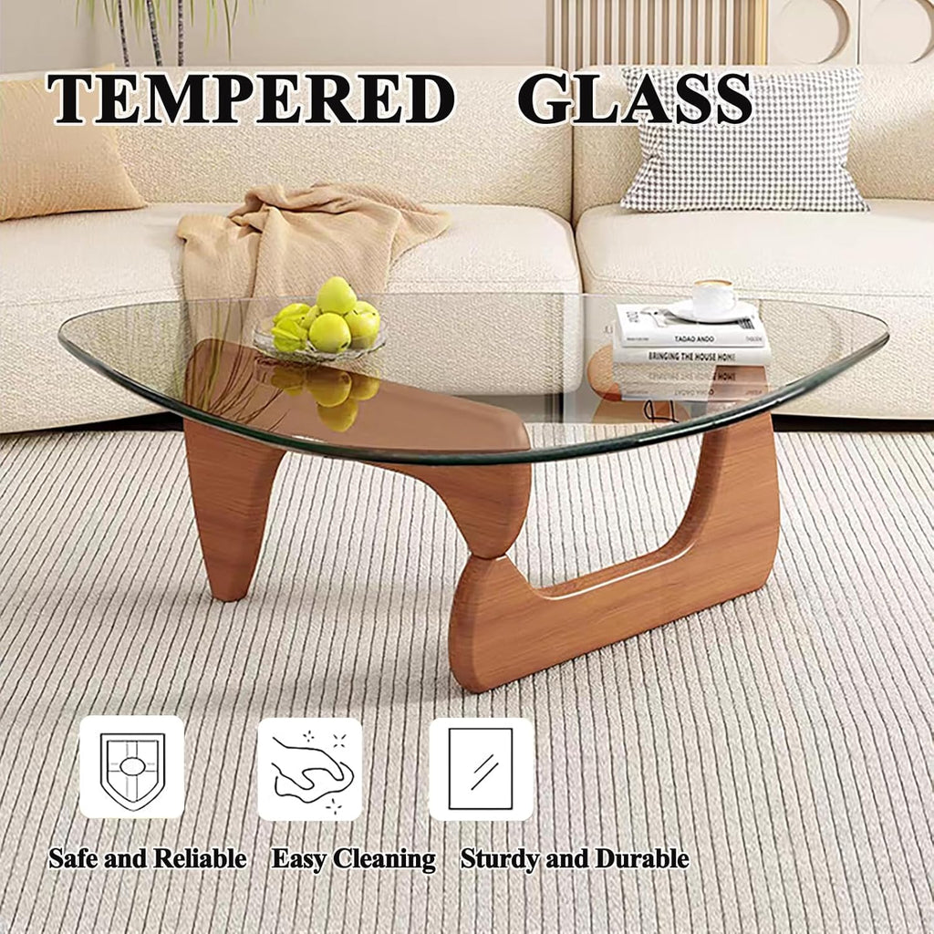 Modern Glass Coffee Table for Living Room, Small mid Century Coffee Table, Stylish Coffee Tables Suitable for Bedroom Living Room Reception Office Tables（Walnut/Transparent，Small）