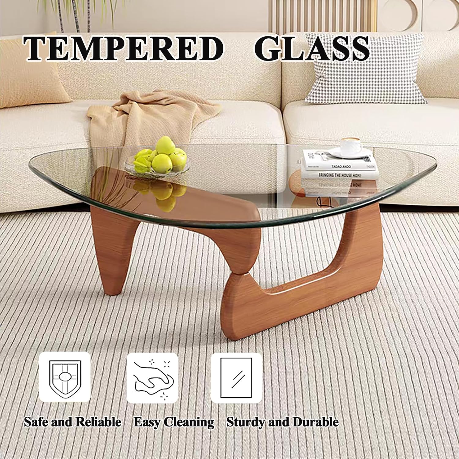 Modern Glass Coffee Table for Living Room, Small mid Century Coffee Table, Stylish Coffee Tables Suitable for Bedroom Living Room Reception Office Tables（Walnut/Transparent，Small）