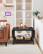 47.2" Folding Coffee Table, 2-Tier Extendable Coffee Table, Vintage Center Table with 2 Drop Leaves, with Storage Shelf, for Living Room, Bedroom, Balcony, Rustic Brown and Black TKF02BF
