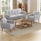 HUIMO Living Room Set, Button Tufted Living Room Furniture Sets, Upholstered Modern Couch Set with Solid Frame, Deep Seat Sofa Set for Living Room, Office (Light Grey, 3 Piece Set-1*loveseat+2*Chair)