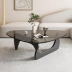 Coffee Tables for Living Room - Triangle Glass Coffee Table with Wooden Base Mid-Century Modern Abstract End Table for Study Room Office Hotel Balcony (Walnut Transparent, Small 32.2 * 22.4 * 16in)