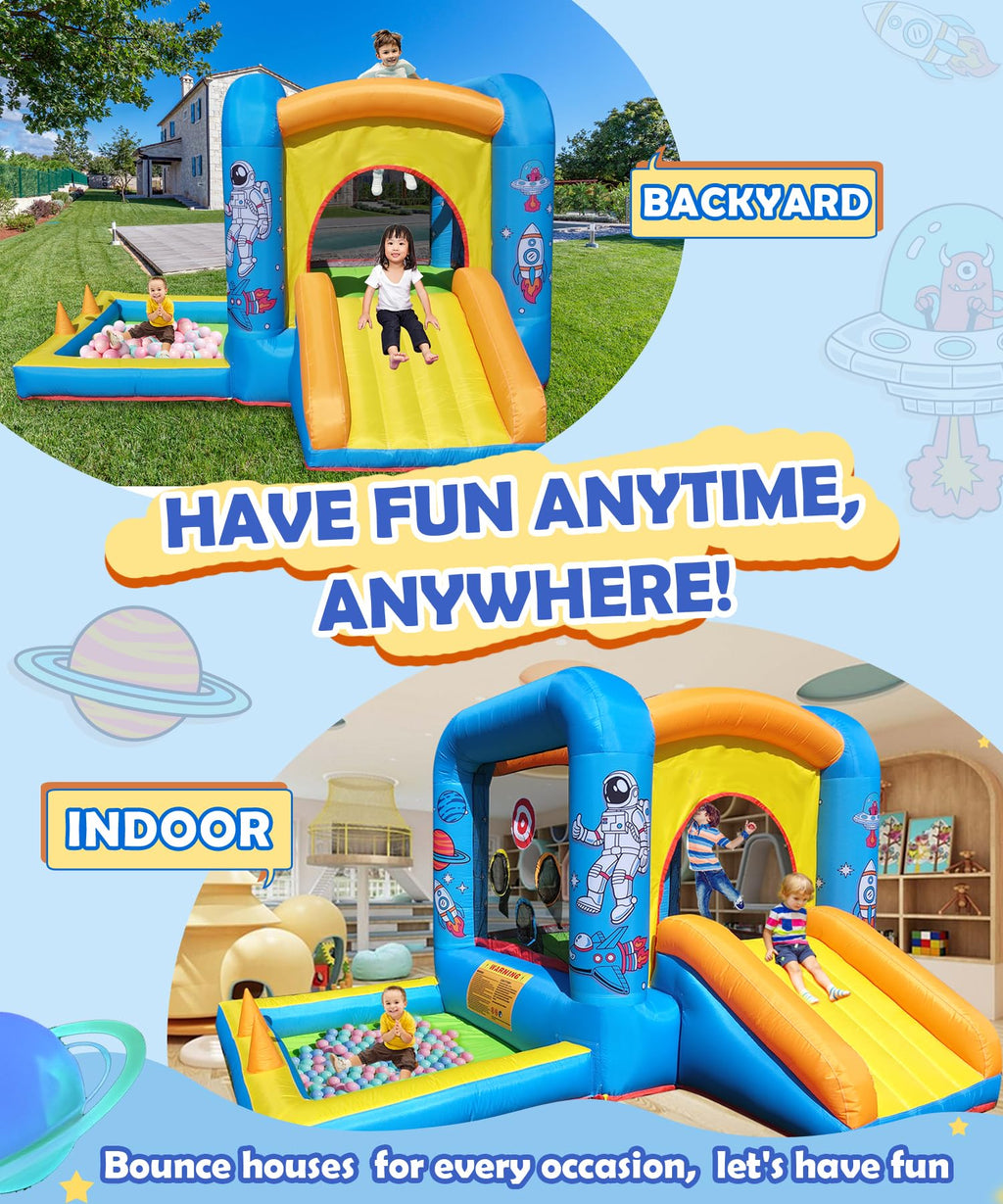 NBSPORT aufblasbares Hüpfburg mit Gebläse für Kinder 3-6 Jahre, Hüpfburg mit Rutsche, 112x63x67'' Kleinkinder-Hüpfburg mit Bällebad, Hüpfburg für drinnen/draußen