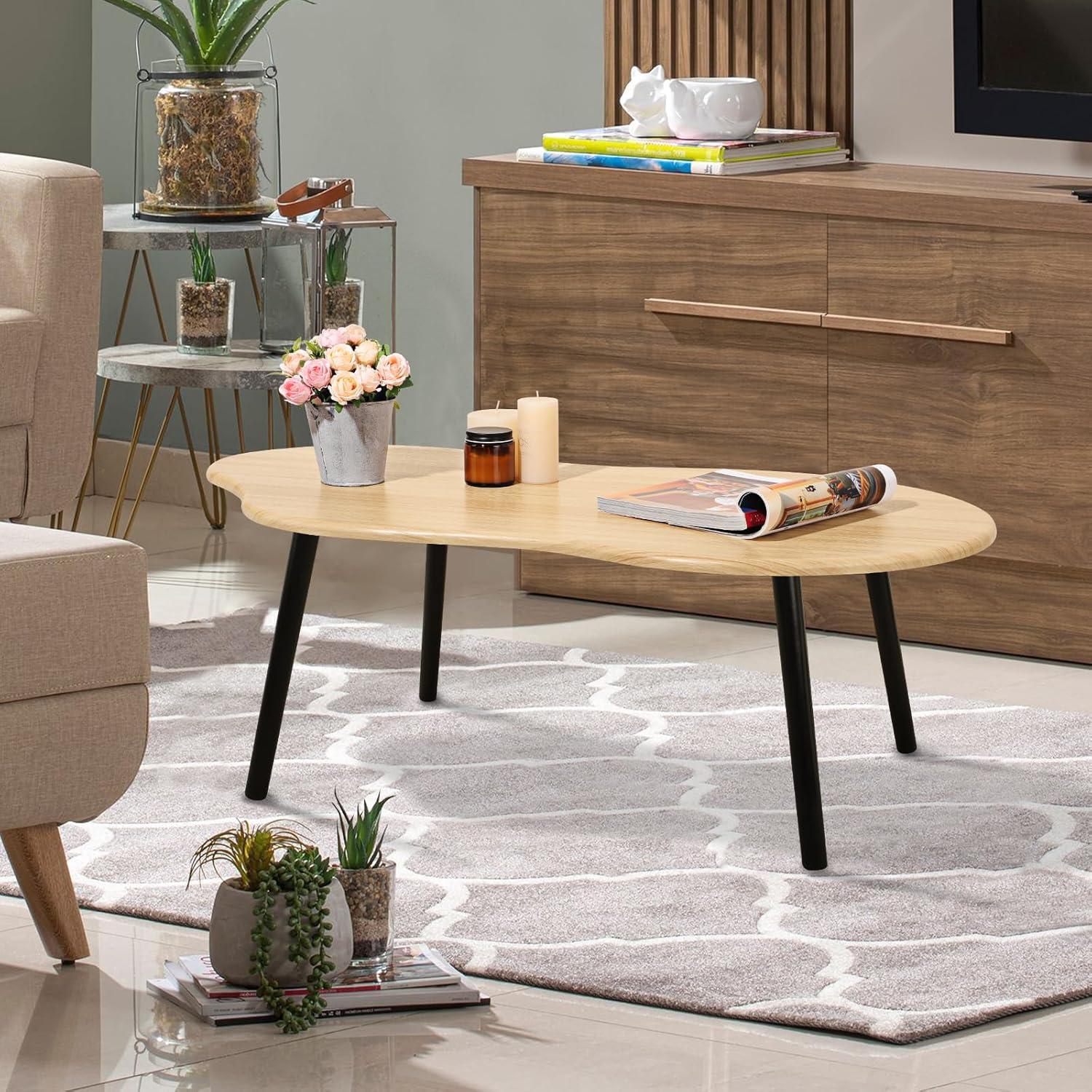 Small Coffee Table Cloud Coffee Table Modern Center Table Floor Table Walnut Irregular Coffee Tables Suitable for Living Room Small Spaces