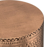 SIMPLIHOME Johnsen Metal Table - 15 inch Wide Solid Iron Drum Accent Table in Antique Copper with Tribal Pattern, Round Boho End Table for Living Room, Bedroom, or Home Office, Fully Assembled