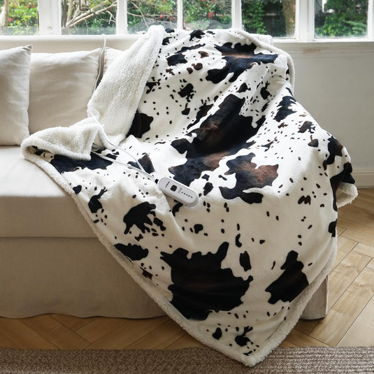 Heated Throw Blanket Electric Blanket - Heating Blanket Throw with 5 Heat Levels & 4 Hours Auto-Off, Cozy Soft Fleece Sherpa Blanket, Washable, Fast Heating, 50 x 60 Inches, Cow Print