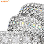 WHIPPY Women Rhinestones Leather Belts Bling Studded Western Cowgirl Waist Belt for Jeans Pants with Removable Buckle, Silver Sequin, S