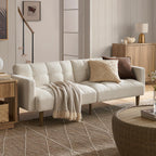 mopio Aaron 76.8" Couch, Small Futon Sofa Bed, Sleeper, Loveseat, Mid Century Modern Futon Couch, Sofa Cama, Couches for Living Room, Bedroom (Pecan Brown, Faux Leather)