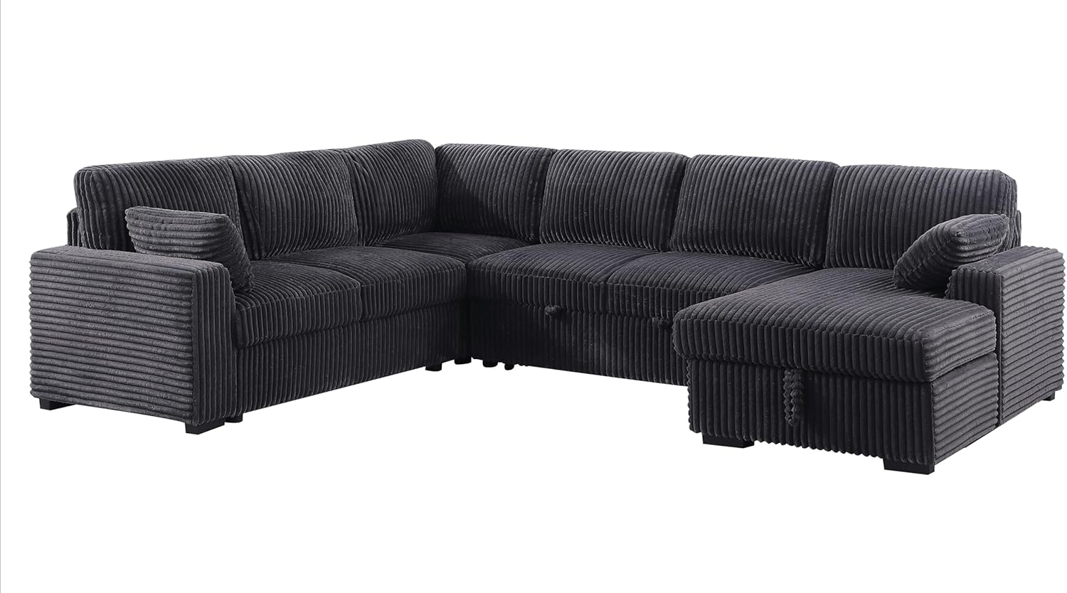 Oversized U-Shaped Sleeper Sectional Sofa Modern Fluffy Corduroy Upholstered Corner Convertible Sofabed with Pull Out Sleeper Couch Bed ,Storage Left Chaise and Pillows for Living Room Furniture Sets