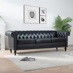 Ball & Cast 83" Chesterfield Leather Sofa with Channel Tufted Seat Back,Removable Square Arm Nailhead Trim Classic 3 Seater Couch,Mid Centuryfor Living Room,Bedroom,Office,Black PU