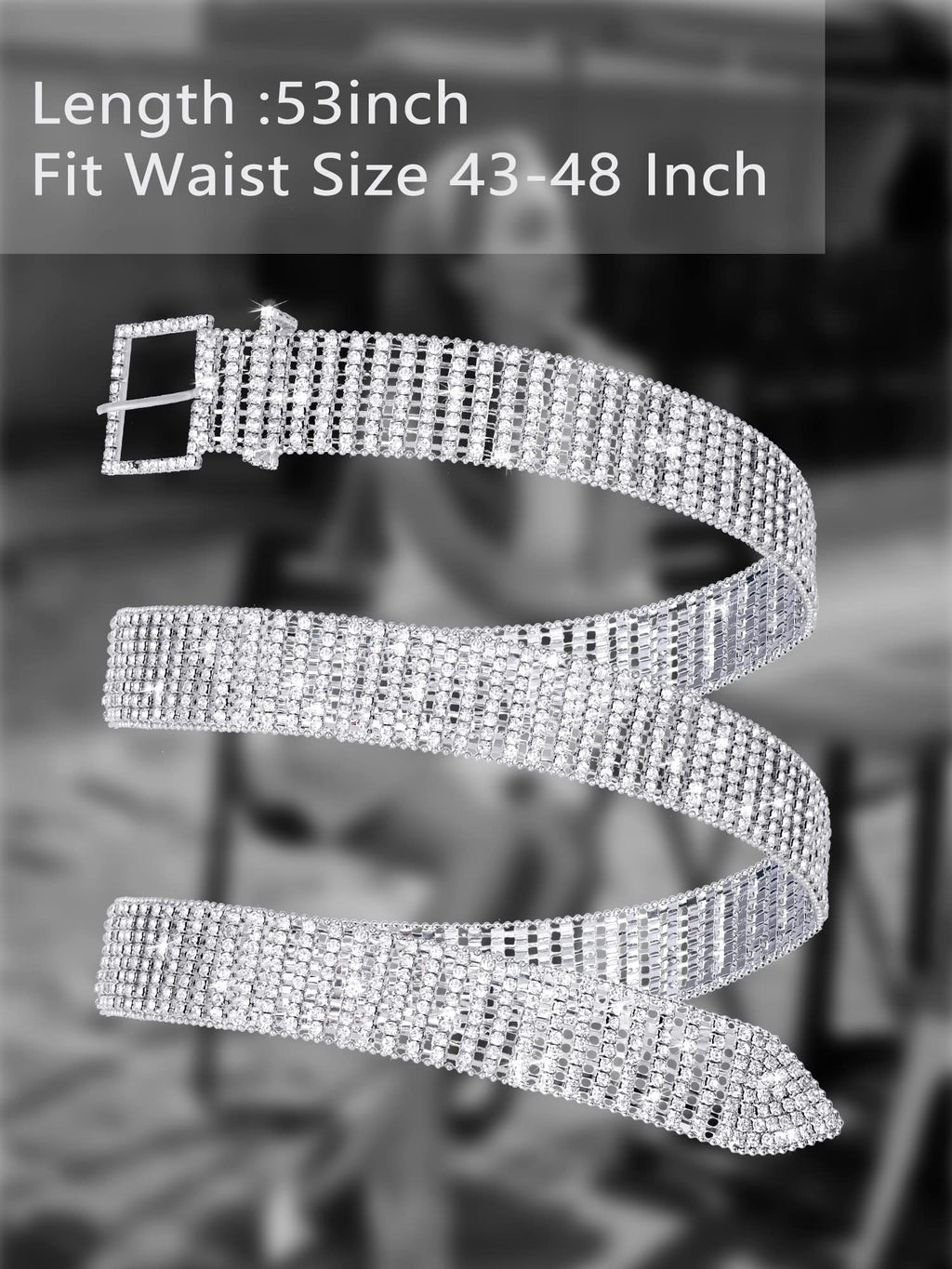 Geyoga 2 Pieces Women Rhinestone Belt for Dress Crystal Diamond Shiny Wide Waist Ladies Belt(Medium, Fit Waist Size 27-34 Inch,Silver)