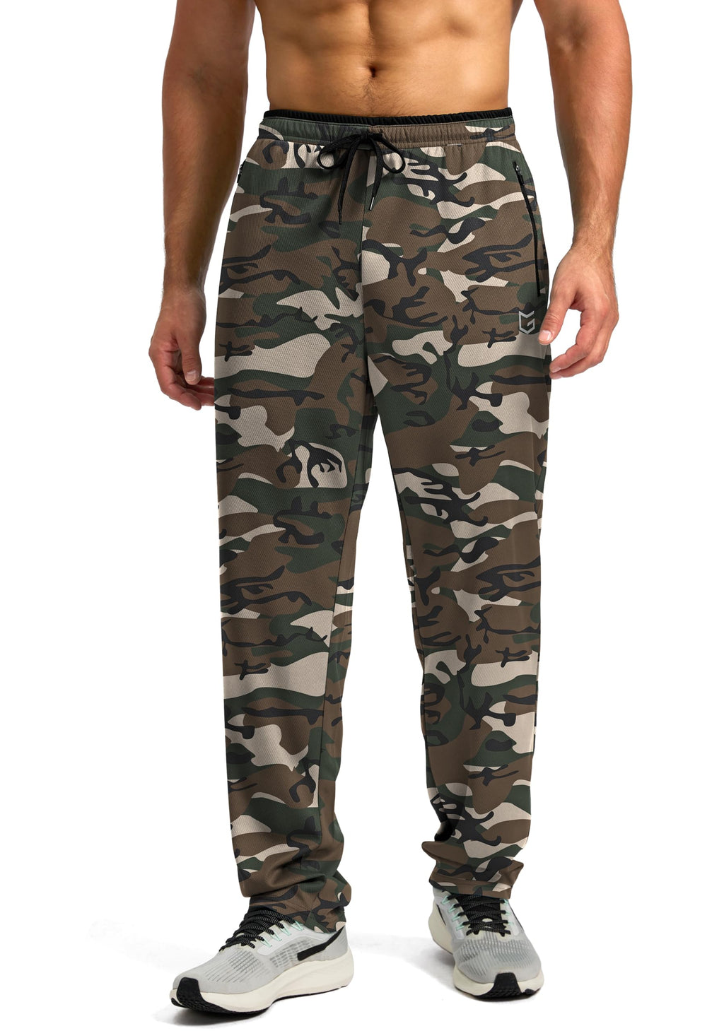 G Gradual Men's Sweatpants Mesh Lightweight with Zip Pockets Breathable Quick Dry Athletic Pants for Workout Running (Green Camo, Small)
