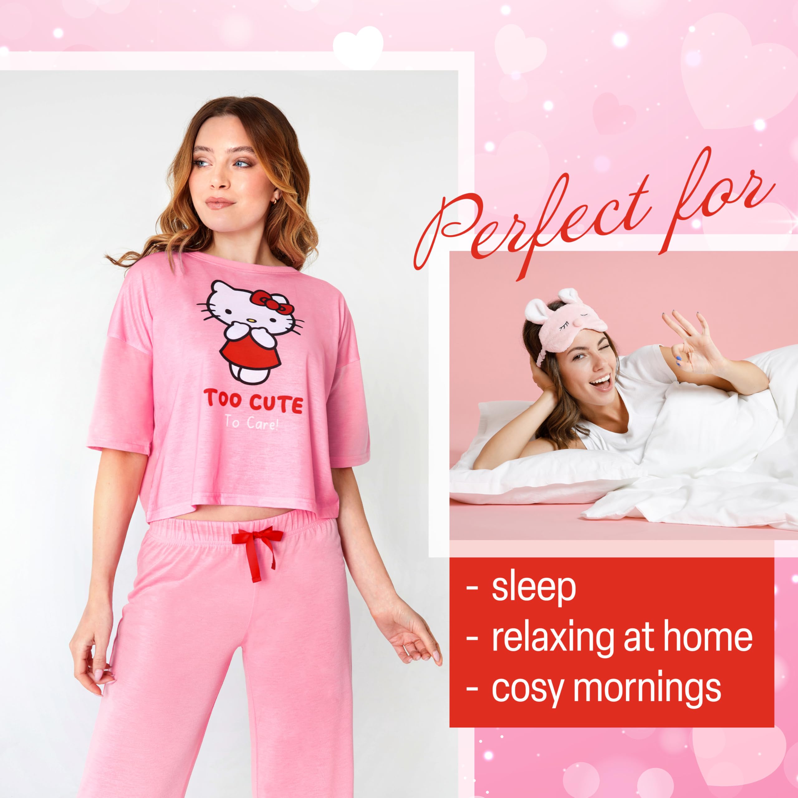 Hello Kitty Pajamas for Women & Teenagers PJs Set with Long Pants Comfy Lounge Set Sleepwear Loungewear Soft Breathable Cute Kawaii Gifts for Women (Pink, XL)