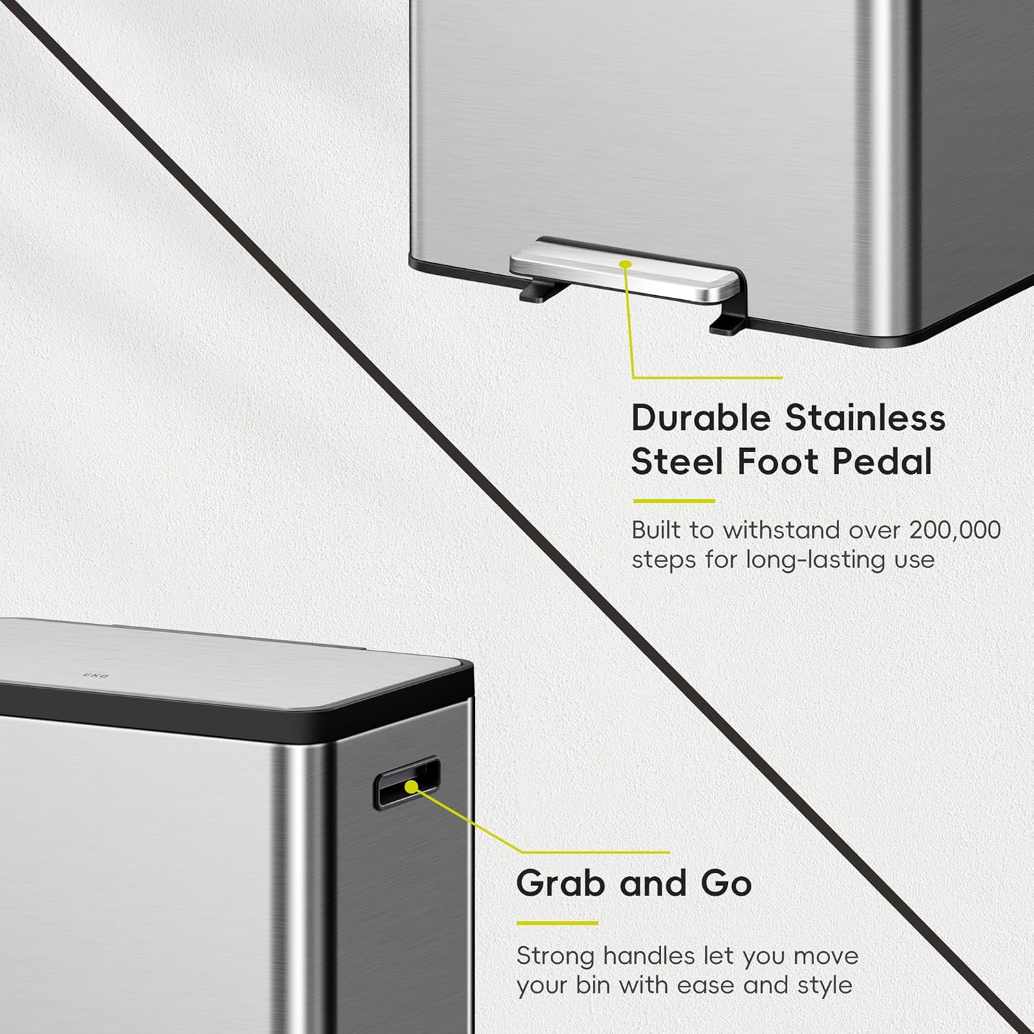 EKO EcoCasa II 36L+24L Dual Trash Can with Recycle Bin, Stainless Steel Garbage Can with Lid, Deodorizer Compartment, Odor-Proof and Fingerprint Resistant