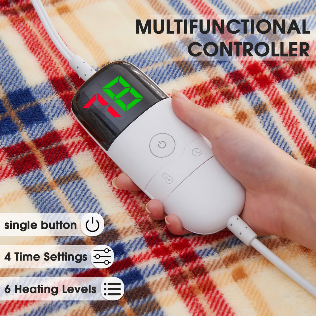 Elektrisch verwarmd deken, 50X60, verwarmingsdeken met 10 verwarmingsniveaus/8 uur automatische uitschakeling, marineblauw geruit Sherpa-dekenverwarmer voor volwassenen, wasbaar deken cadeau voor bank bed kantoor, ETL