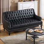 Faux Leather Sofa Couch, Button-Tufted 3-Seater Sofa with Armrest & Deep Seat, 74" Vintage Chesterfield Style Upholstered Loveseat Sofa for Living Room/Home Lounge Apartment, Deep Brown