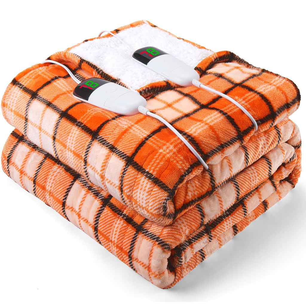 Elektrisch verwarmd deken, 50X60, verwarmingsdeken met 10 verwarmingsniveaus/8 uur automatische uitschakeling, marineblauw geruit Sherpa-dekenverwarmer voor volwassenen, wasbaar deken cadeau voor bank bed kantoor, ETL