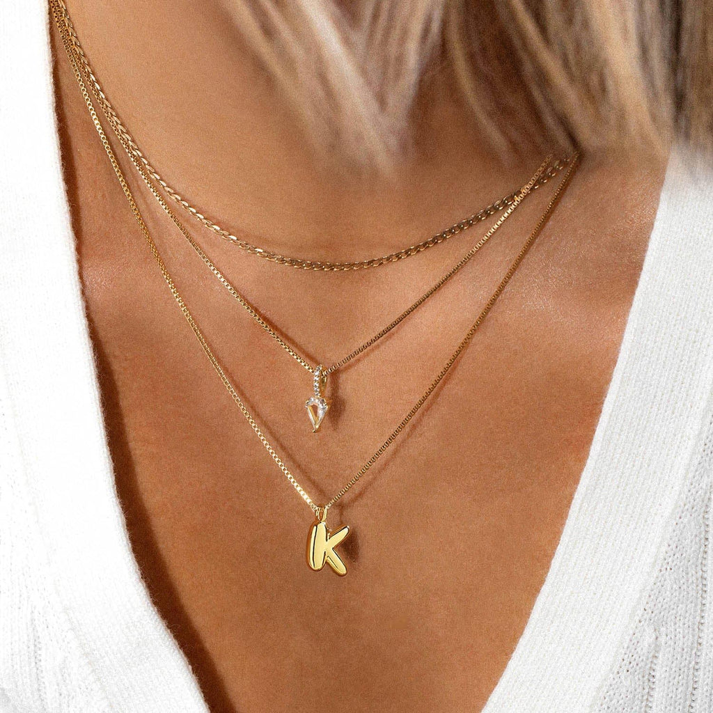 Thaivor Bubble Letter Necklace Gold Initial Necklaces for Women Trendy 14K Gold Plated Dainty Charm Pendant Name Necklace Personalized Gold Jewelry Gift for Women