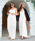 پیراهن ماکسی بلند ساده و گشاد بدون آستین زنانه کژوال Wolddress سایز بزرگ سفید ایکس-لارج با جیب